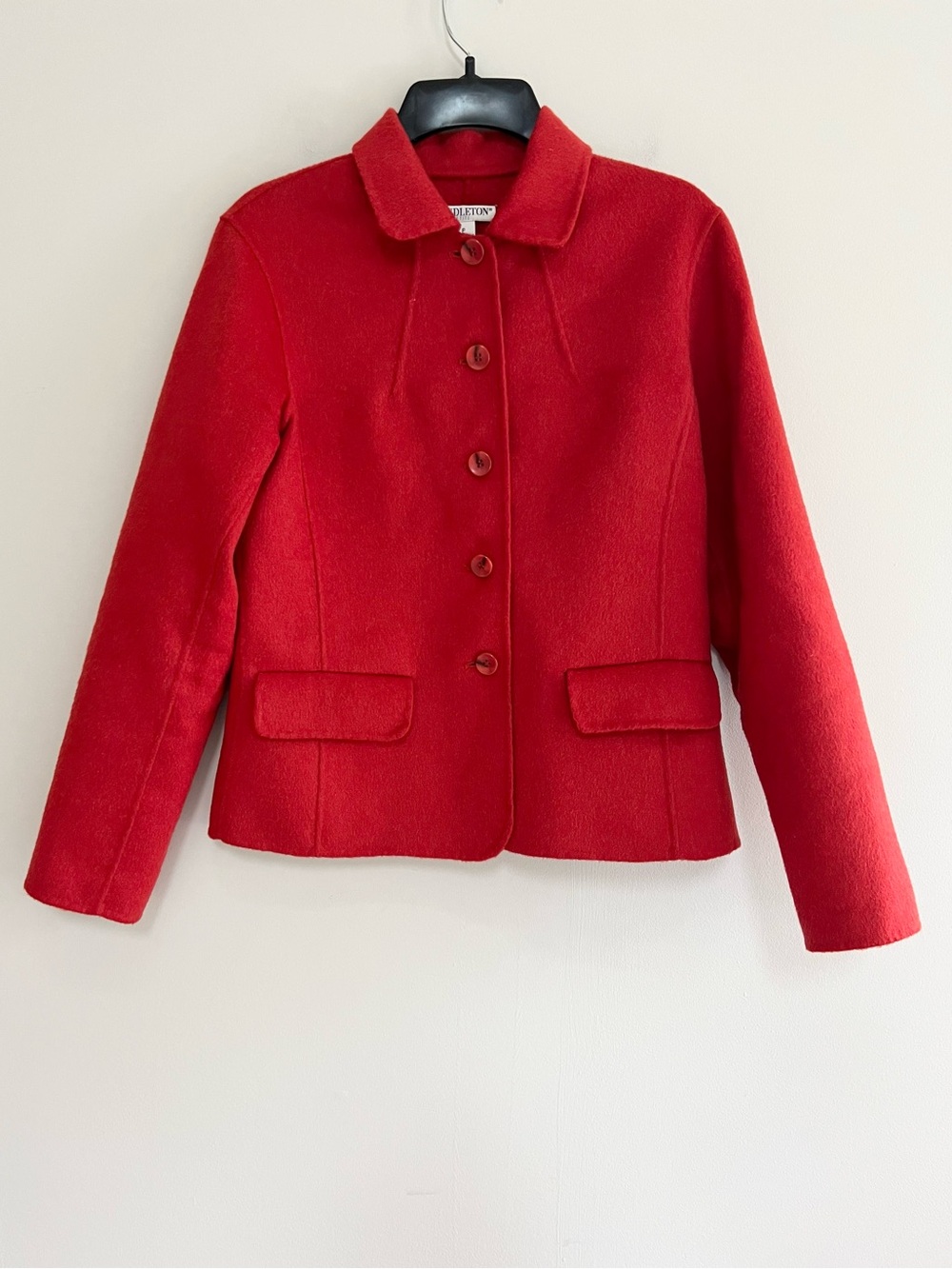 Pendleton Petite Merino Wool Button Front Cropped Blazer Jacket Pockets Red, P